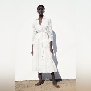 NWT ZARA OPENWORK EMBROIDERED DRESS WHITE - REF 3384/916 S MIDI